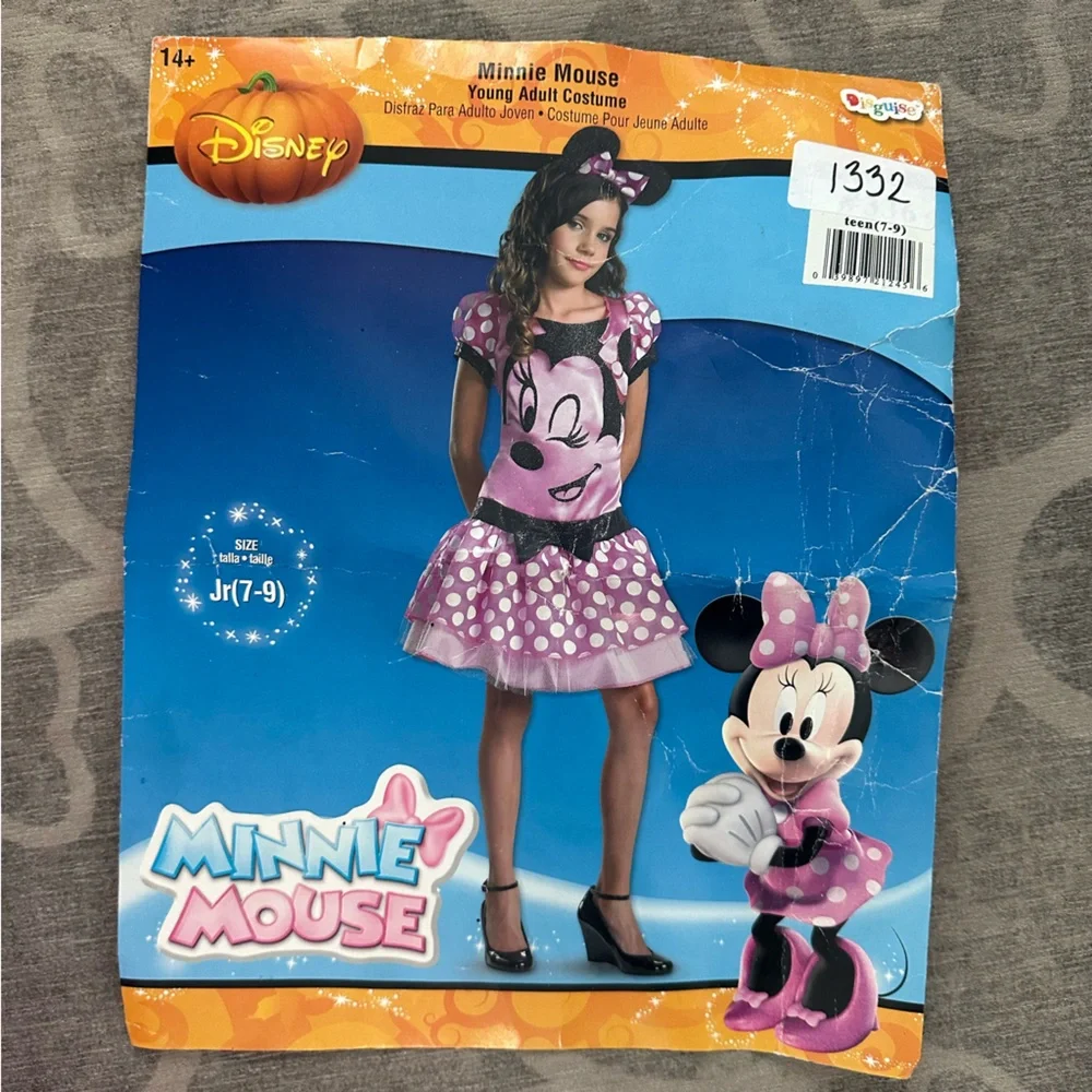 Minnie Mouse pink & white polka dot dress junior 7-9